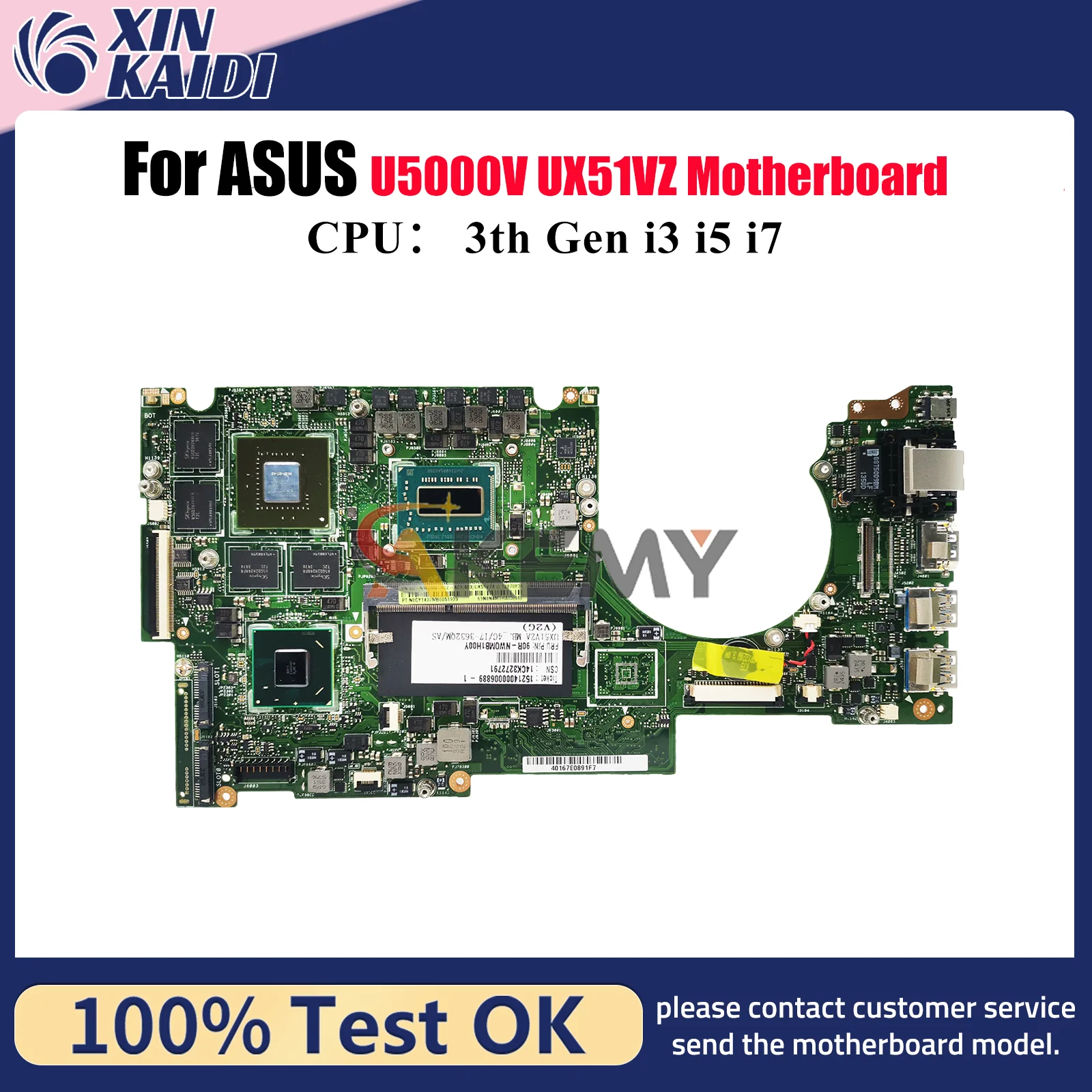 UX51VZ Laptop Motherboard For ASUS ZenBook U5000V UX51VZ UX51V Notebook Mainboard With i3 i5 i7 CPU 100% tests OK fast shipping
UX51VZ Laptop Motherboard For ASUS ZenBook U5000V UX51VZ UX51V Notebook Mainboard With i3 i5 i7 CPU 100% tests OK fast shipping
