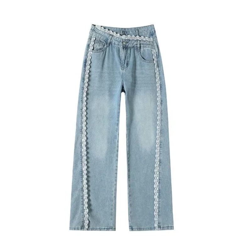 Lace Splicing Denim Wide-leg Pants Women Slightly Fat Cover Meat Design Sense Spice Girl Curved Knife Narrow Straight Leg Pants
Lace Splicing Denim Wide-leg Pants Women Slightly Fat Cover Meat Design Sense Spice Girl Curved Knife Narrow Straight Leg Pants