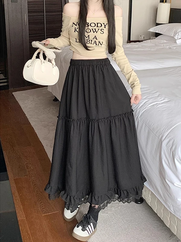 Elastic High Waist Midi Skirt Sweet Lace Trim Bla Gentle Flower Women's A-Line Skirt Summer Versatile Mid-Length Skirt
Elastic High Waist Midi Skirt Sweet Lace Trim Bla Gentle Flower Women's A-Line Skirt Summer Versatile Mid-Length Skirt