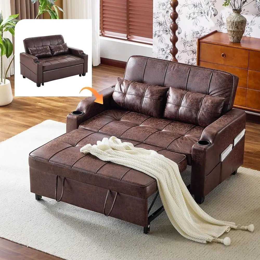 Convertible Loveseat Sleeper Sofa with Pullout Bed, USB Ports, Cup Holders for Living Room or Bedroom
Convertible Loveseat Sleeper Sofa with Pullout Bed, USB Ports, Cup Holders for Living Room or Bedroom
