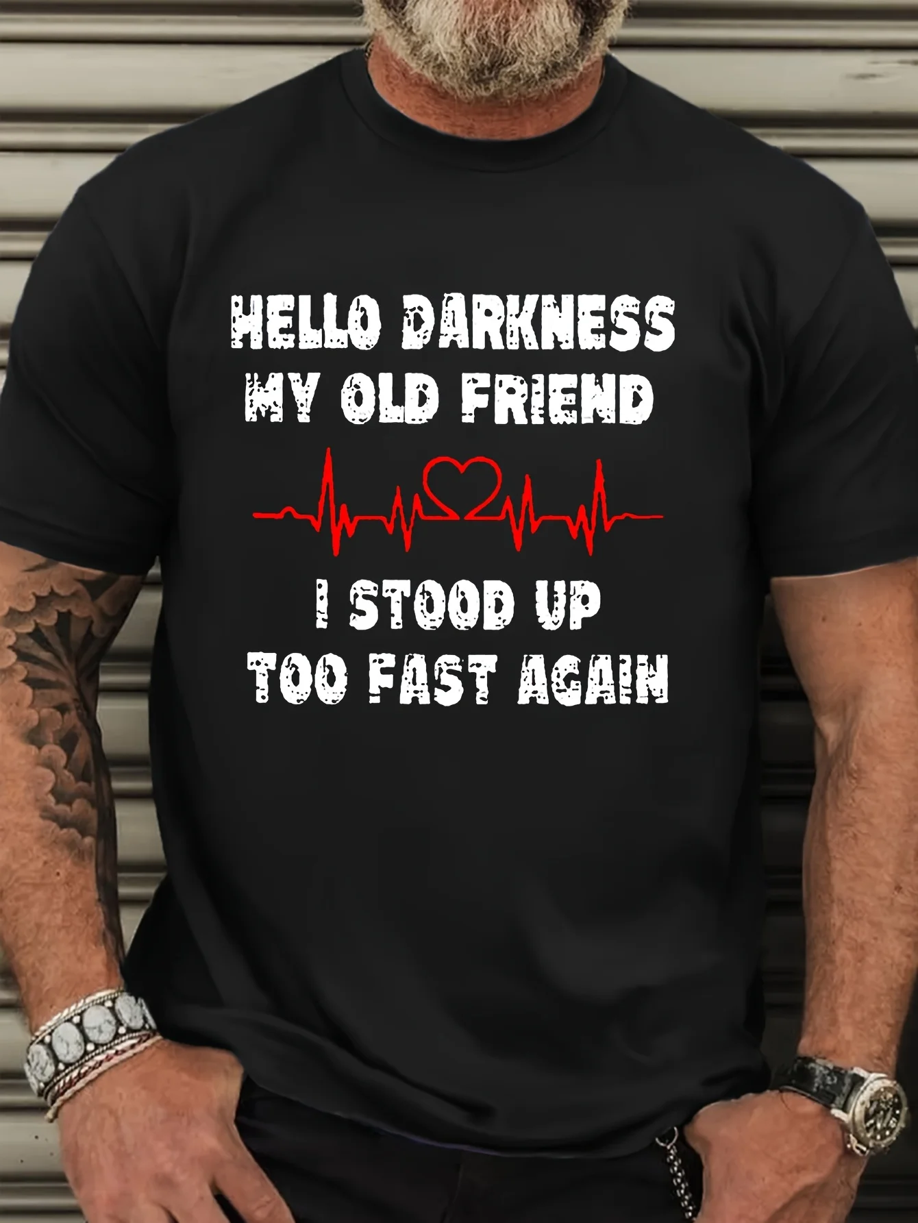 Large Size Men's Casual Crew Neck "HELLO DARKNESS MY OLD FRIEND I STOOP UP TOO FAST AGAIN" Short Sleeve T-Shirt
Large Size Men's Casual Crew Neck "HELLO DARKNESS MY OLD FRIEND I STOOP UP TOO FAST AGAIN" Short Sleeve T-Shirt