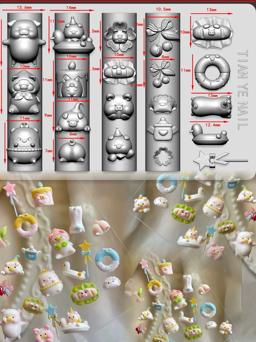 Kawaii Cartoon Animals 3D Acrylic Mold Nail Art Decorations Cute Pig Donut Swimming Ring Cherry Flowers Nail Template Mold
Kawaii Cartoon Animals 3D Acrylic Mold Nail Art Decorations Cute Pig Donut Swimming Ring Cherry Flowers Nail Template Mold
