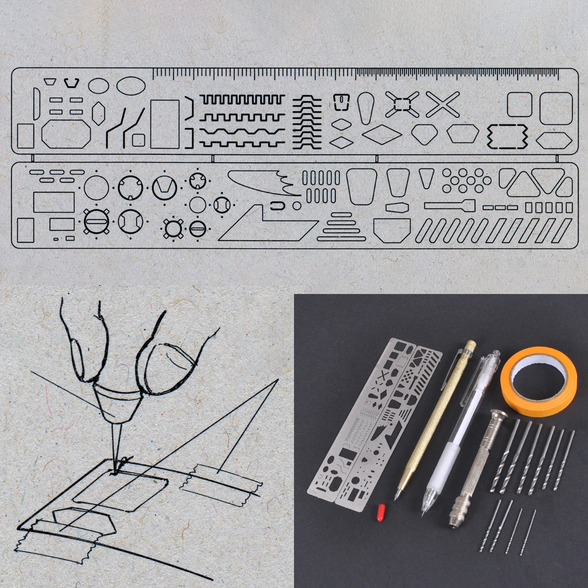 Scale model kit making tools scribing template carving Engraving Drill tools For Gunpla part detailed remodeling & customization
Scale model kit making tools scribing template carving Engraving Drill tools For Gunpla part detailed remodeling & customization