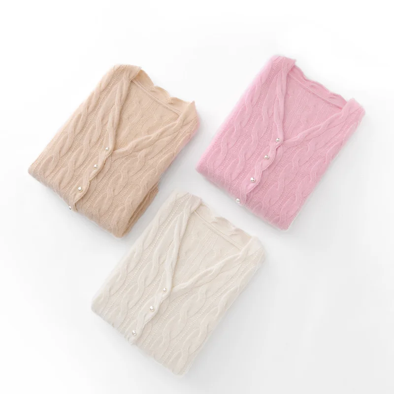 Autumn Winter One Size 7 Needle Pearl Button Women's Cardigan 100% Cashmere Sweater V-Neck Knitted Twist Coat Sweater Base Shirt
Autumn Winter One Size 7 Needle Pearl Button Women's Cardigan 100% Cashmere Sweater V-Neck Knitted Twist Coat Sweater Base Shirt