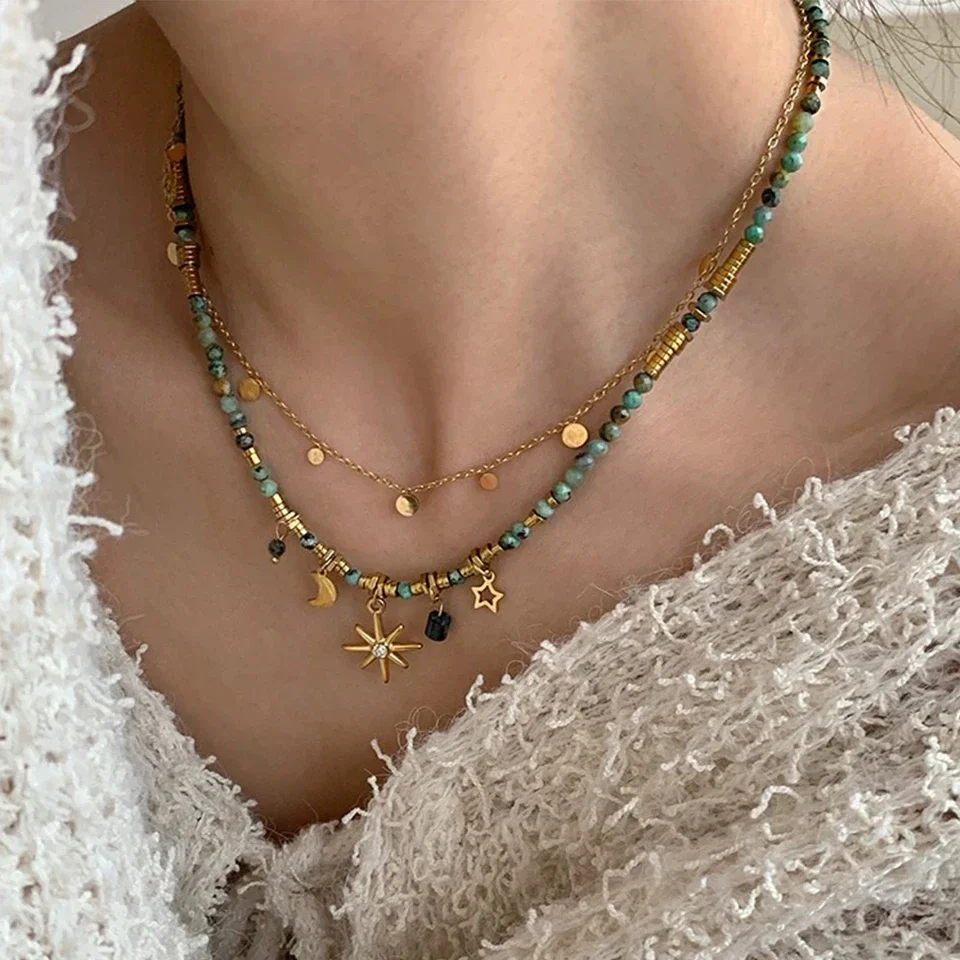 Vintage Bohemian Style Stone Beads Necklace for Women Charm Mang Star Pendant Stacked Clavicle Chain Fashion Jewelry Gifts
Vintage Bohemian Style Stone Beads Necklace for Women Charm Mang Star Pendant Stacked Clavicle Chain Fashion Jewelry Gifts