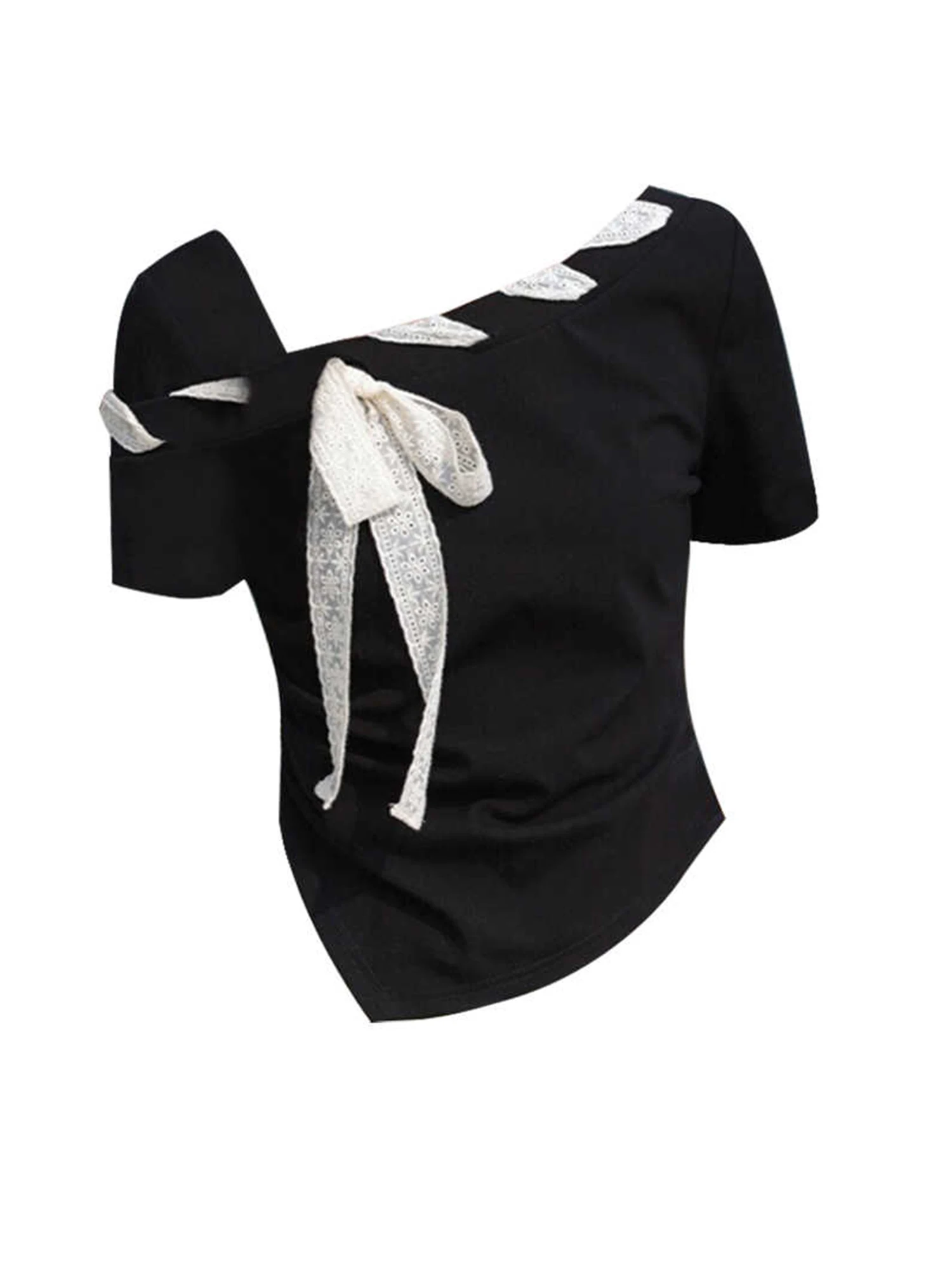 Women Black Gothic Lace Bow T-shirt Harajuku Y2k Tee Top Vintage Aesthetic Oversize Asymmetrical T-shirts 2000s Emo Clothes 2025
Women Black Gothic Lace Bow T-shirt Harajuku Y2k Tee Top Vintage Aesthetic Oversize Asymmetrical T-shirts 2000s Emo Clothes 2025
