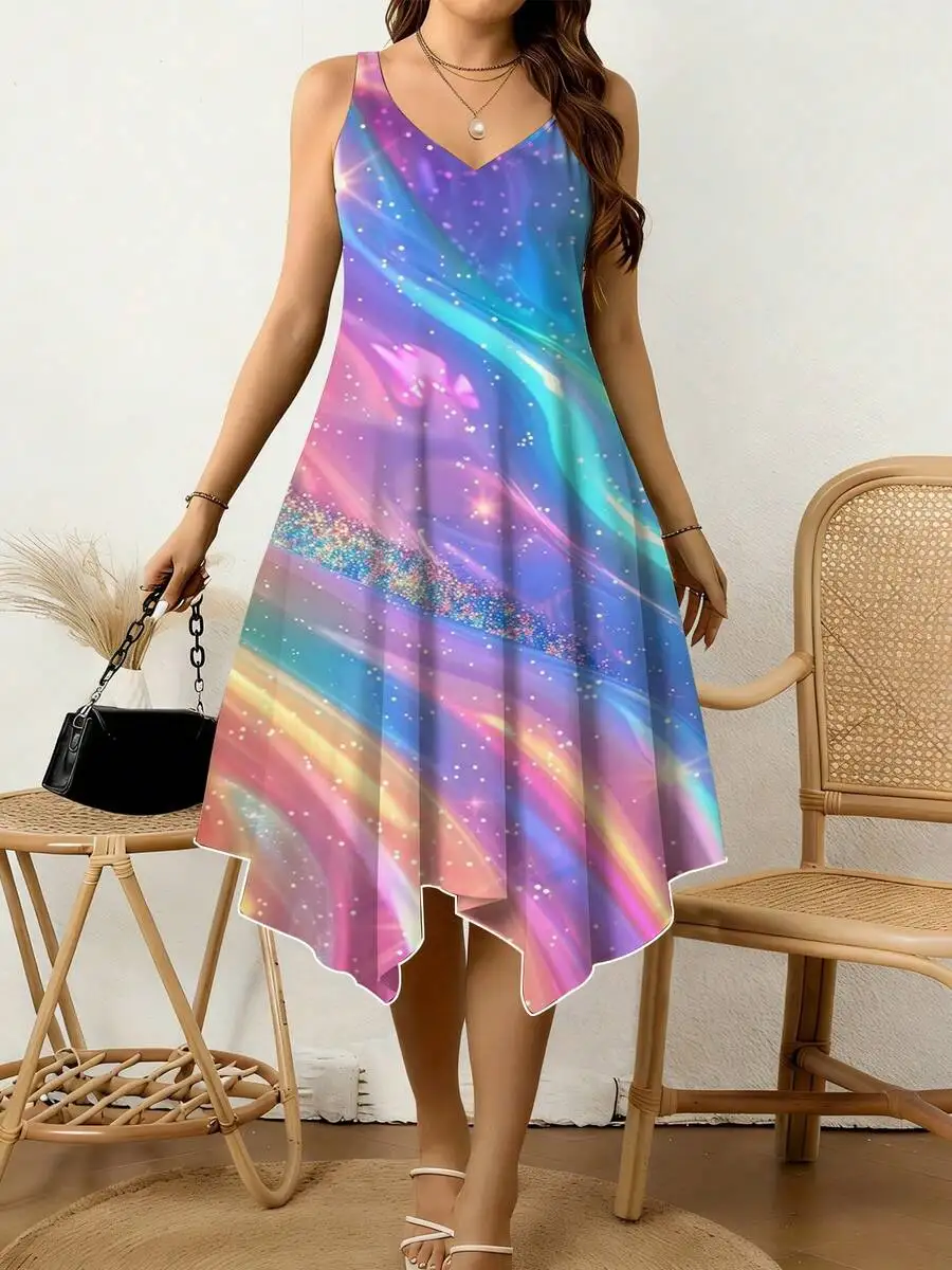 Galaxy Print Women V Neck Sleeveless Dress Irregular Hem Breathable Casual Vacation Dress
Galaxy Print Women V Neck Sleeveless Dress Irregular Hem Breathable Casual Vacation Dress