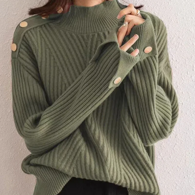 Autumn Winter Button Solid Color Long Sleeve Women's Clothing High-neck Screw Thread Pullover Sweater Knit Aesthetic Tops
Autumn Winter Button Solid Color Long Sleeve Women's Clothing High-neck Screw Thread Pullover Sweater Knit Aesthetic Tops