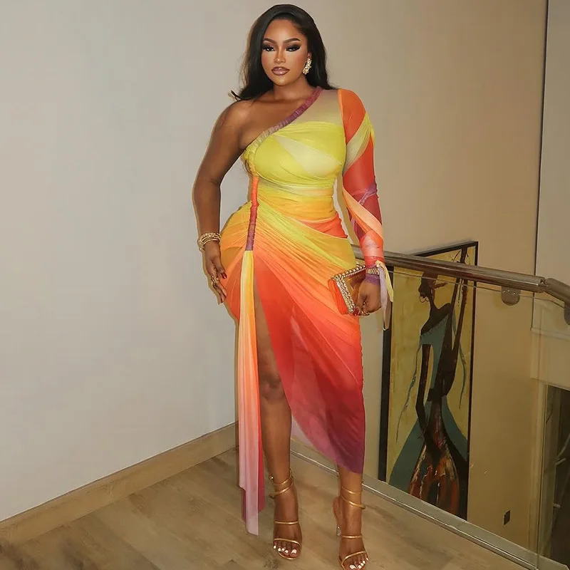 Summer Women One Full Sleeve Tie Dye Print Midi Dress High Side Split High Waist Night Club Party Dresses Vestidos
Summer Women One Full Sleeve Tie Dye Print Midi Dress High Side Split High Waist Night Club Party Dresses Vestidos