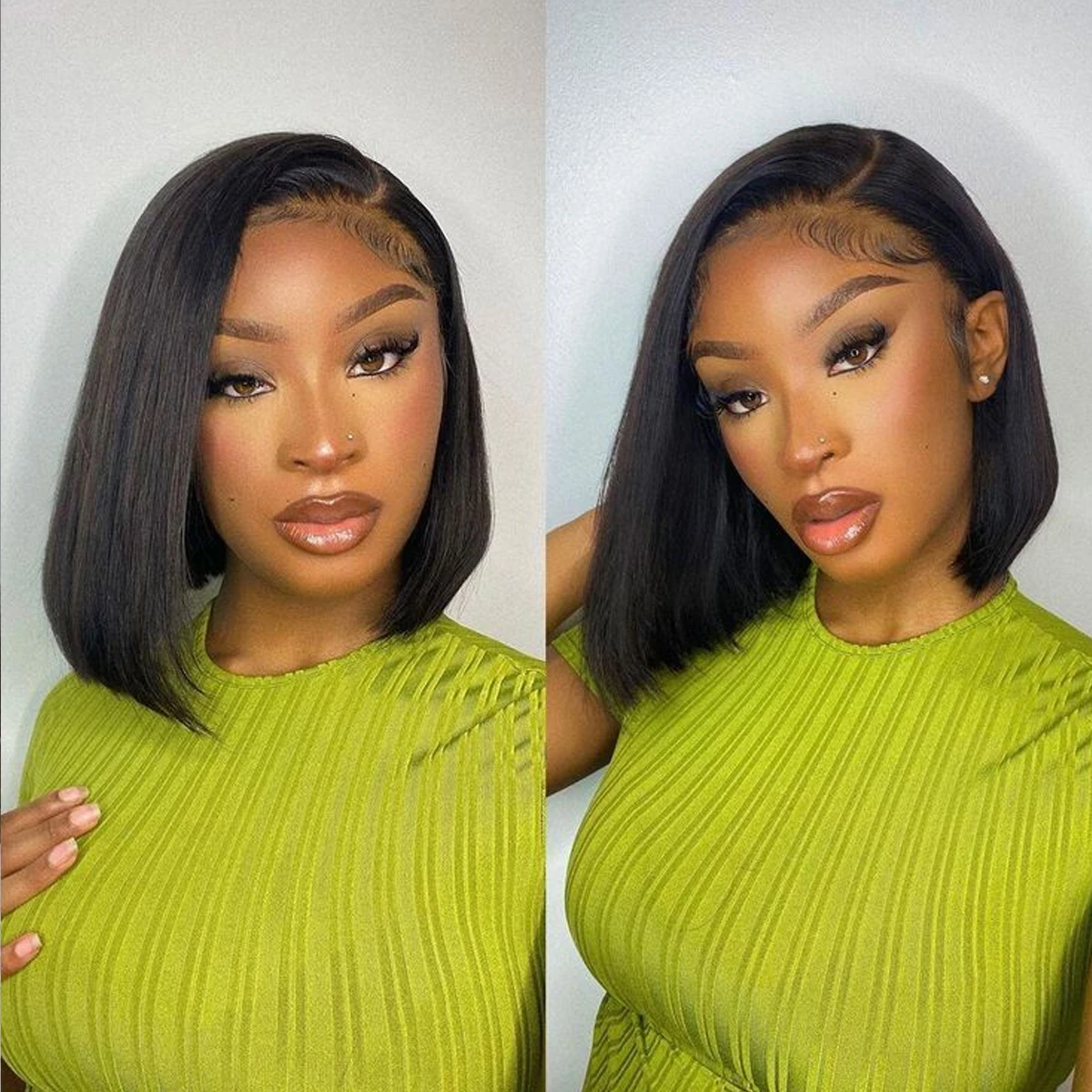 16Inch Straight Hair Lace Frontal Wigs Human Hair Bob Wig With Bangs 180%Density Straight Short Bob Wigs For Women Natural Black
16Inch Straight Hair Lace Frontal Wigs Human Hair Bob Wig With Bangs 180%Density Straight Short Bob Wigs For Women Natural Black