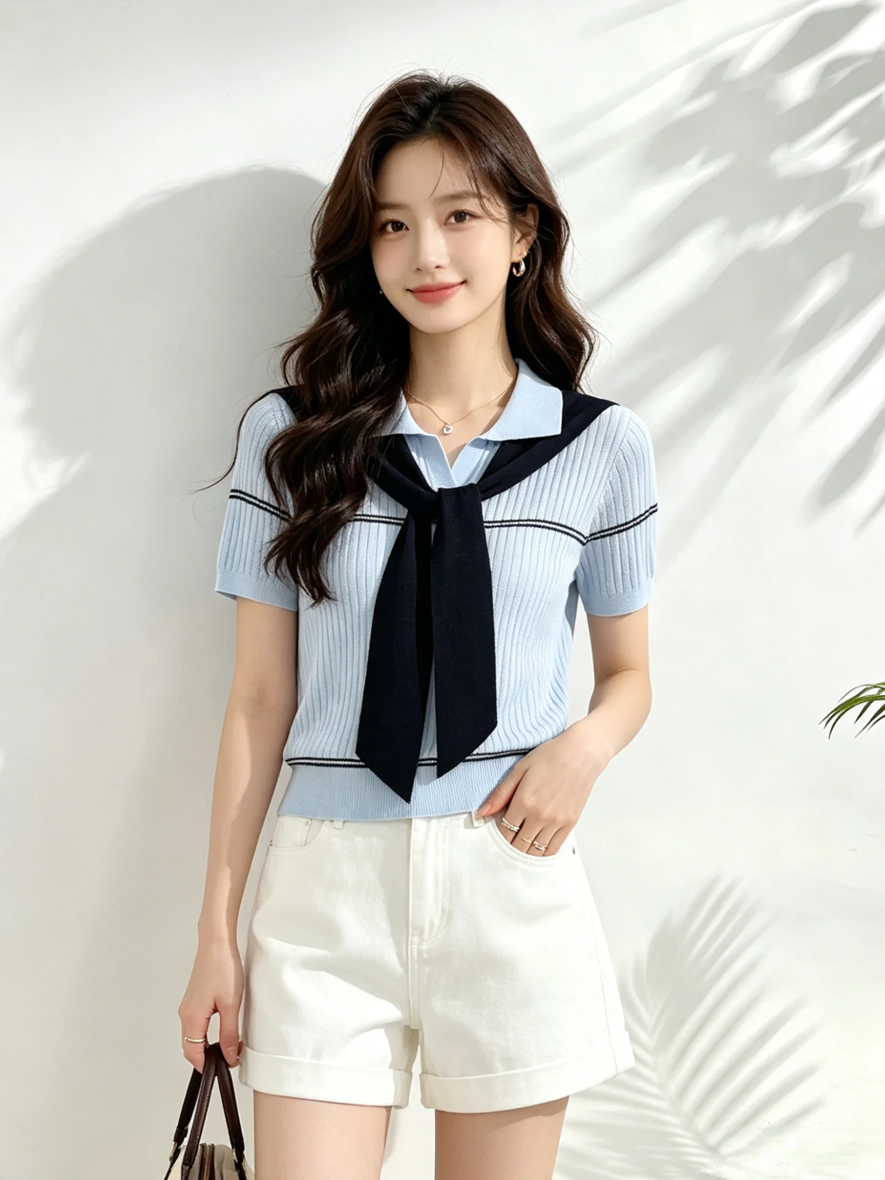 Blue College Style Color Block Short Sleeve T-Shirt Summer Skin Friendly Anti Aging Slimming Collared Top Fake Two-Piece Wome...
Blue College Style Color Block Short Sleeve T-Shirt Summer Skin Friendly Anti Aging Slimming Collared Top Fake Two-Piece Wome...