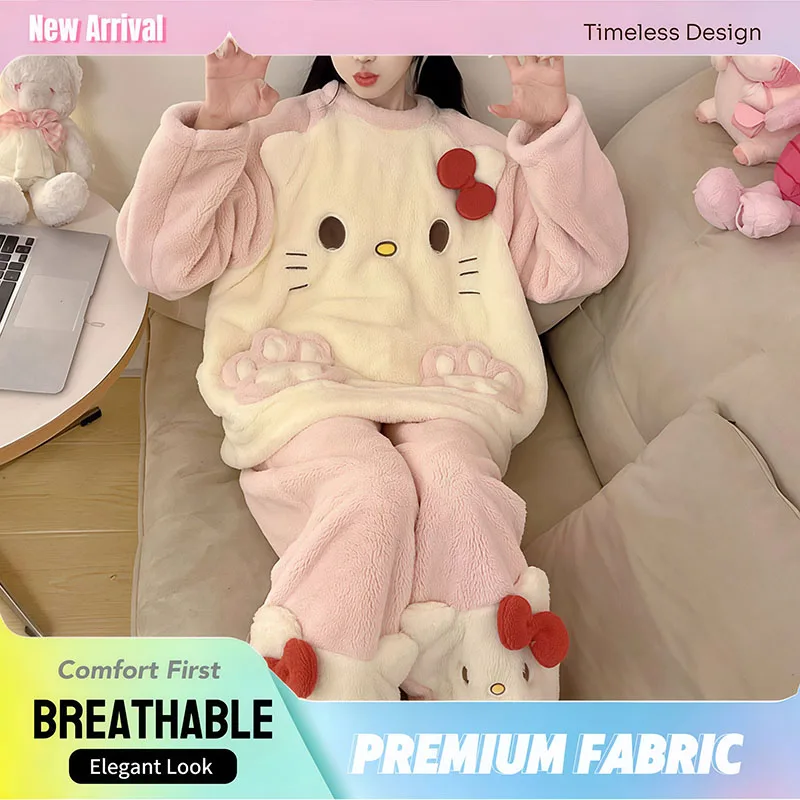 Женский плюшевый пижамный комплект Sanrio Hello Kitty, осенне-зимний комплект с длинными рукавами, на толстой флисовой подкладке, теплая домашняя одежда Kawaii, одежда для сна
Женский плюшевый пижамный комплект Sanrio Hello Kitty, осенне-зимний комплект с длинными рукавами, на толстой флисовой подкладке, теплая домашняя одежда Kawaii, одежда для сна