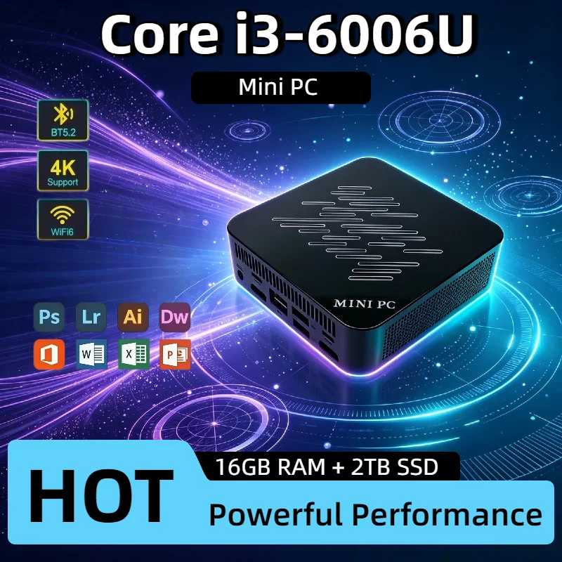 Intel Core i3 6006U Mini PC 16GB RAM 2TB NVMe SSD Triple 4K Output WiFi6 Efficient Cooling Compact Home Office Mini Computer
Intel Core i3 6006U Mini PC 16GB RAM 2TB NVMe SSD Triple 4K Output WiFi6 Efficient Cooling Compact Home Office Mini Computer