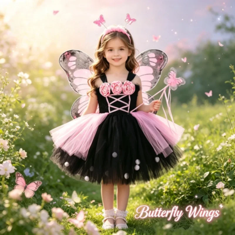Black and Pink Tulle Butterfly Dress with Complete Accessories, Kids Halloween Cosplay Costume, Girls Stage Performance Outfit
Black and Pink Tulle Butterfly Dress with Complete Accessories, Kids Halloween Cosplay Costume, Girls Stage Performance Outfit