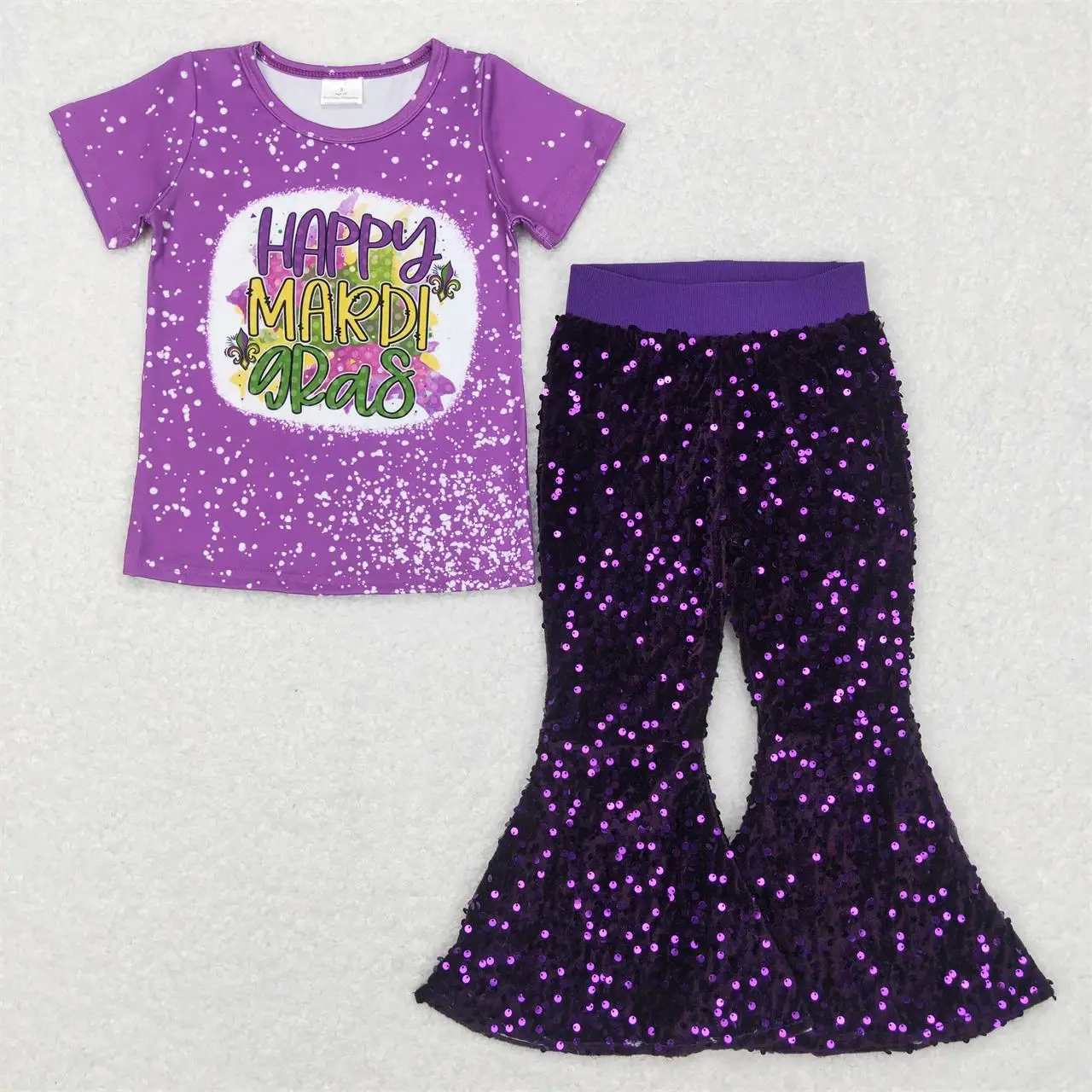 Wholesale Children Short Sleeves Shirt Spring Fall Kids Purple Sequins Bell Bottom Pants Toddler Set Baby Girl Mardi Gras Outfit
Wholesale Children Short Sleeves Shirt Spring Fall Kids Purple Sequins Bell Bottom Pants Toddler Set Baby Girl Mardi Gras Outfit