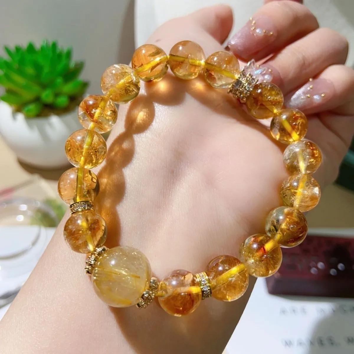 New oriental citrine and golden rutilated quartz sparkle crystal bead bracelet with rhinestone loop lucky fortune charm beads
New oriental citrine and golden rutilated quartz sparkle crystal bead bracelet with rhinestone loop lucky fortune charm beads