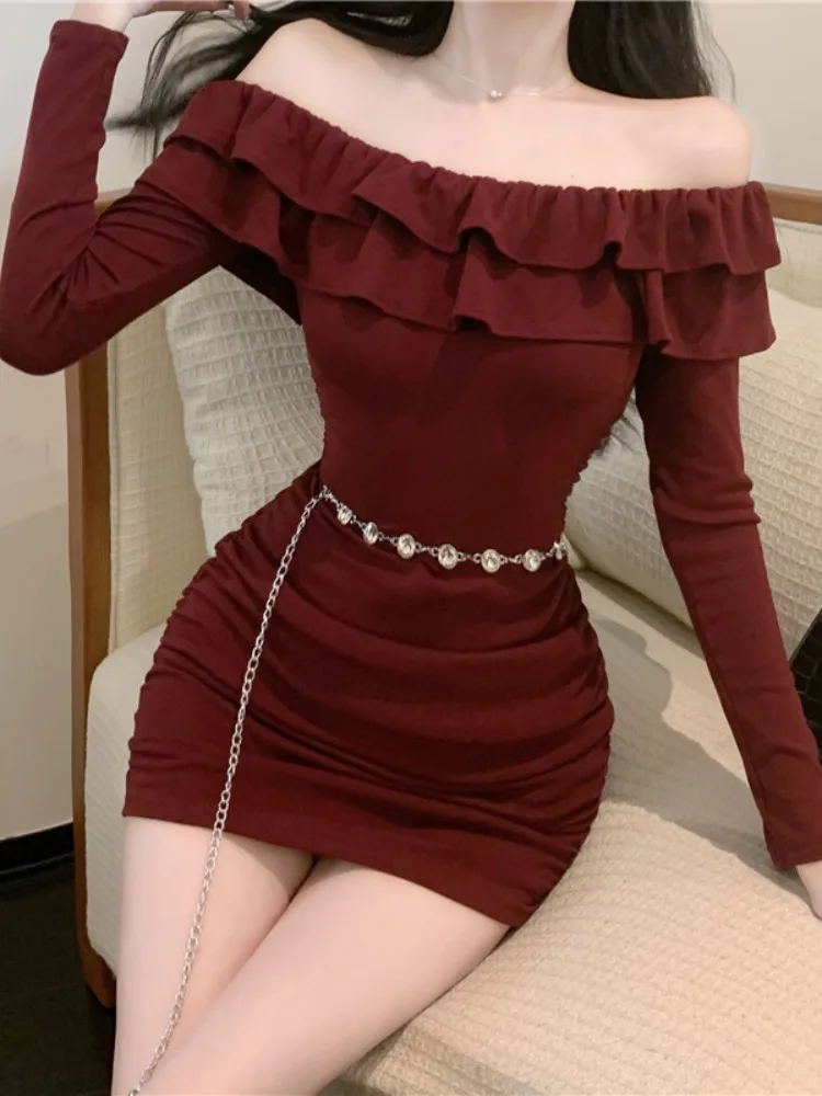 Spicy Girl One-Shoulder Pleated Slim-Fit Wrap Dress Women's Autumn Pure Desire Design Sense Floral Collar Long Sleeve Dress
Spicy Girl One-Shoulder Pleated Slim-Fit Wrap Dress Women's Autumn Pure Desire Design Sense Floral Collar Long Sleeve Dress