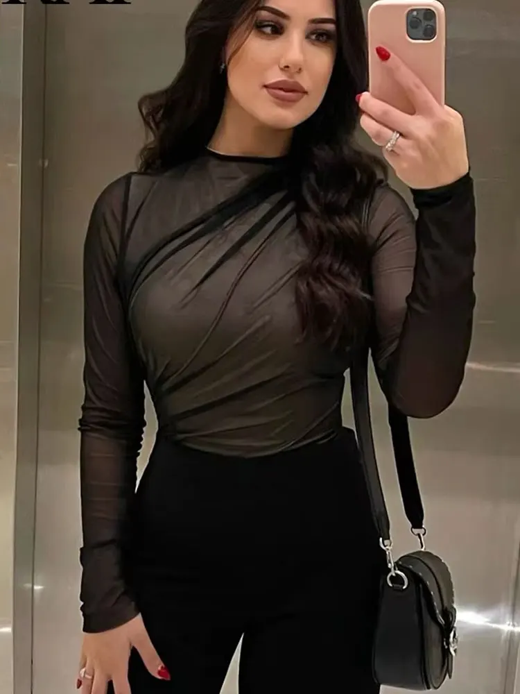 HH Женское модное боди с прозрачными длинными рукавами и круглым вырезом, однотонные черные облегающие женские топы на молнии Y2K, шикарные тюлевые элегантные сексуальные топы для тела
HH Женское модное боди с прозрачными длинными рукавами и круглым вырезом, однотонные черные облегающие женские топы на молнии Y2K, шикарные тюлевые элегантные сексуальные топы для тела