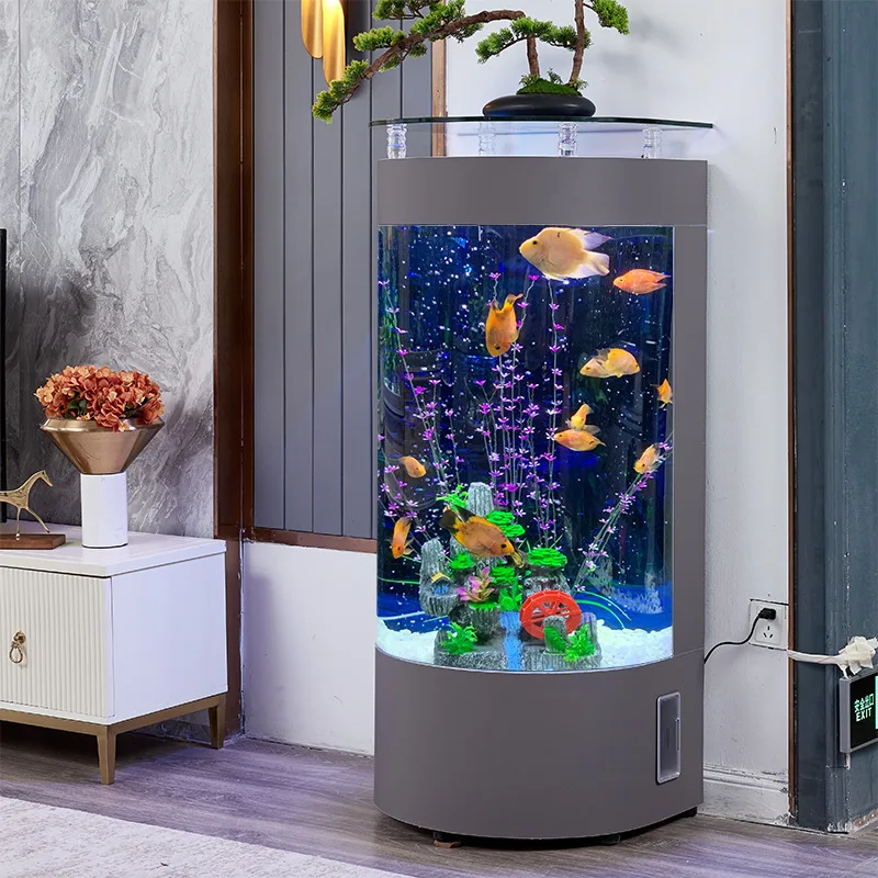 Light luxury fish tank living room small household TV cabinet next to semi-circular floor-to-ceiling glass aquarium ecology
Light luxury fish tank living room small household TV cabinet next to semi-circular floor-to-ceiling glass aquarium ecology