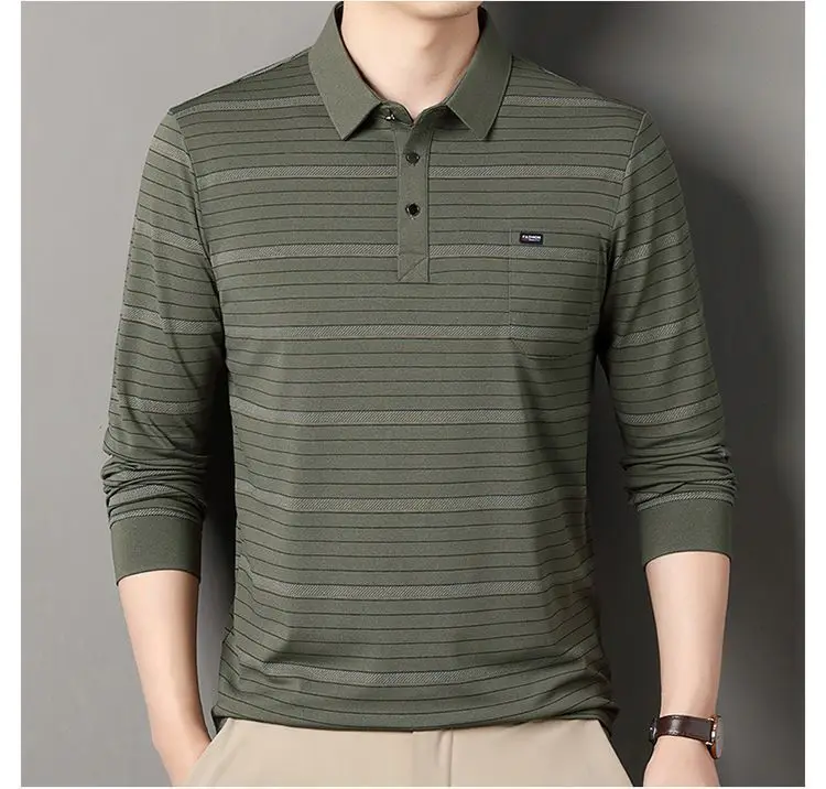 Men's Long-sleeved Polo Shirt Middle-aged Casual Striped Lapel Pure Cotton Real Pocket T-shirt Dad Wear
Men's Long-sleeved Polo Shirt Middle-aged Casual Striped Lapel Pure Cotton Real Pocket T-shirt Dad Wear