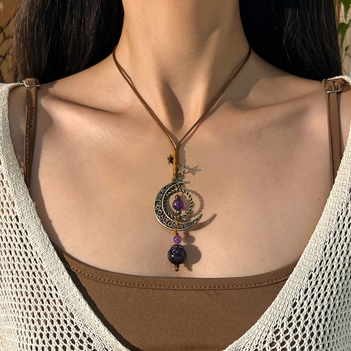 KunJoe Vintage Purple Crystal Star Moon Pendant Necklace for Women Elegant Adjustable Leather Rope Chain Choker 2025 New Jewelry
KunJoe Vintage Purple Crystal Star Moon Pendant Necklace for Women Elegant Adjustable Leather Rope Chain Choker 2025 New Jewelry