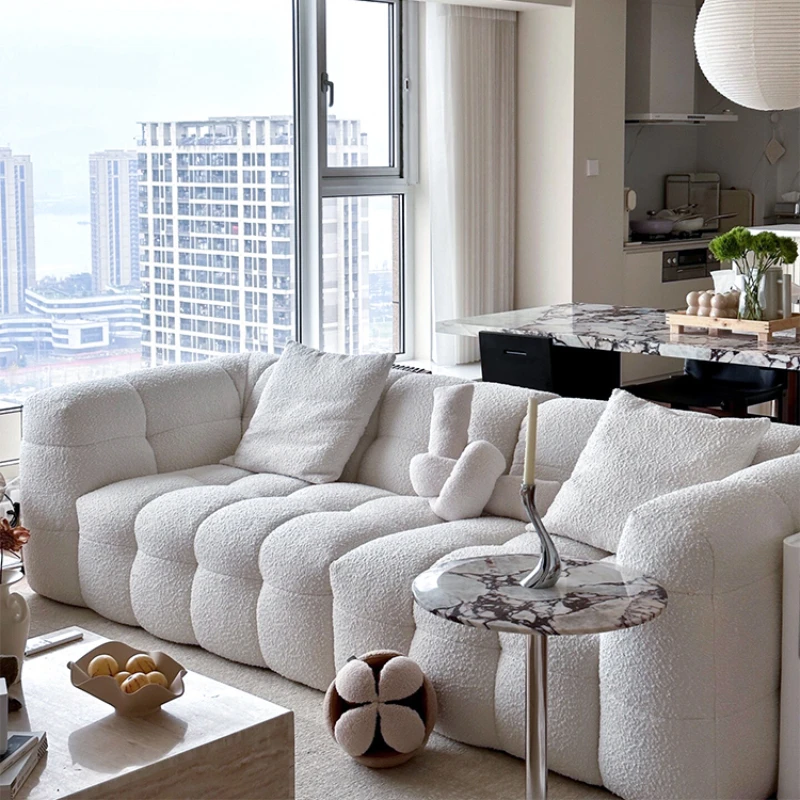 French cream wind marshmallow fabric sofa living room simple modern size apartment lamb wool
French cream wind marshmallow fabric sofa living room simple modern size apartment lamb wool