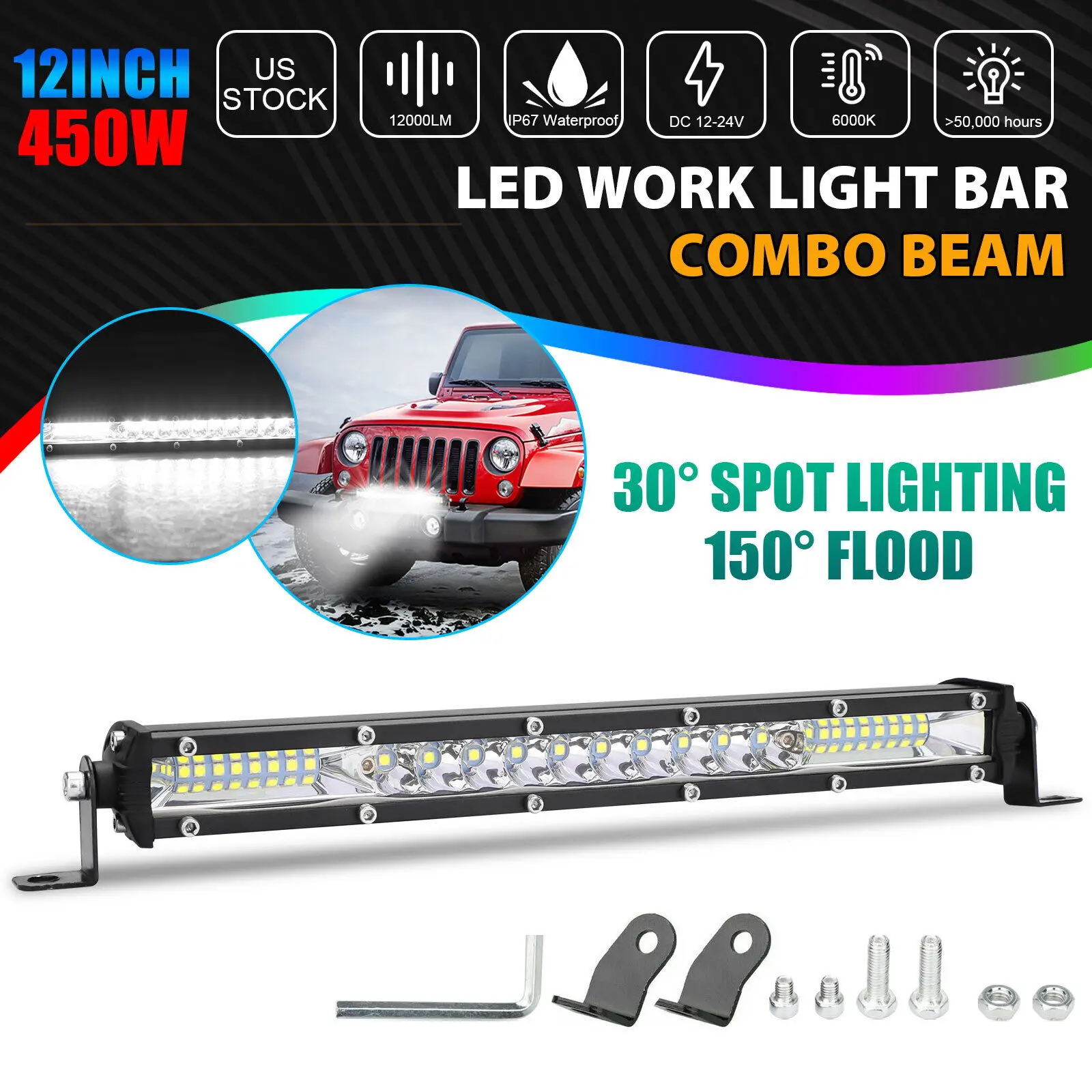 12inch 450W LED Work Light Bar Flood Spot Fog Lamp Offroad Driving Truck SUV ATV
12inch 450W LED Work Light Bar Flood Spot Fog Lamp Offroad Driving Truck SUV ATV