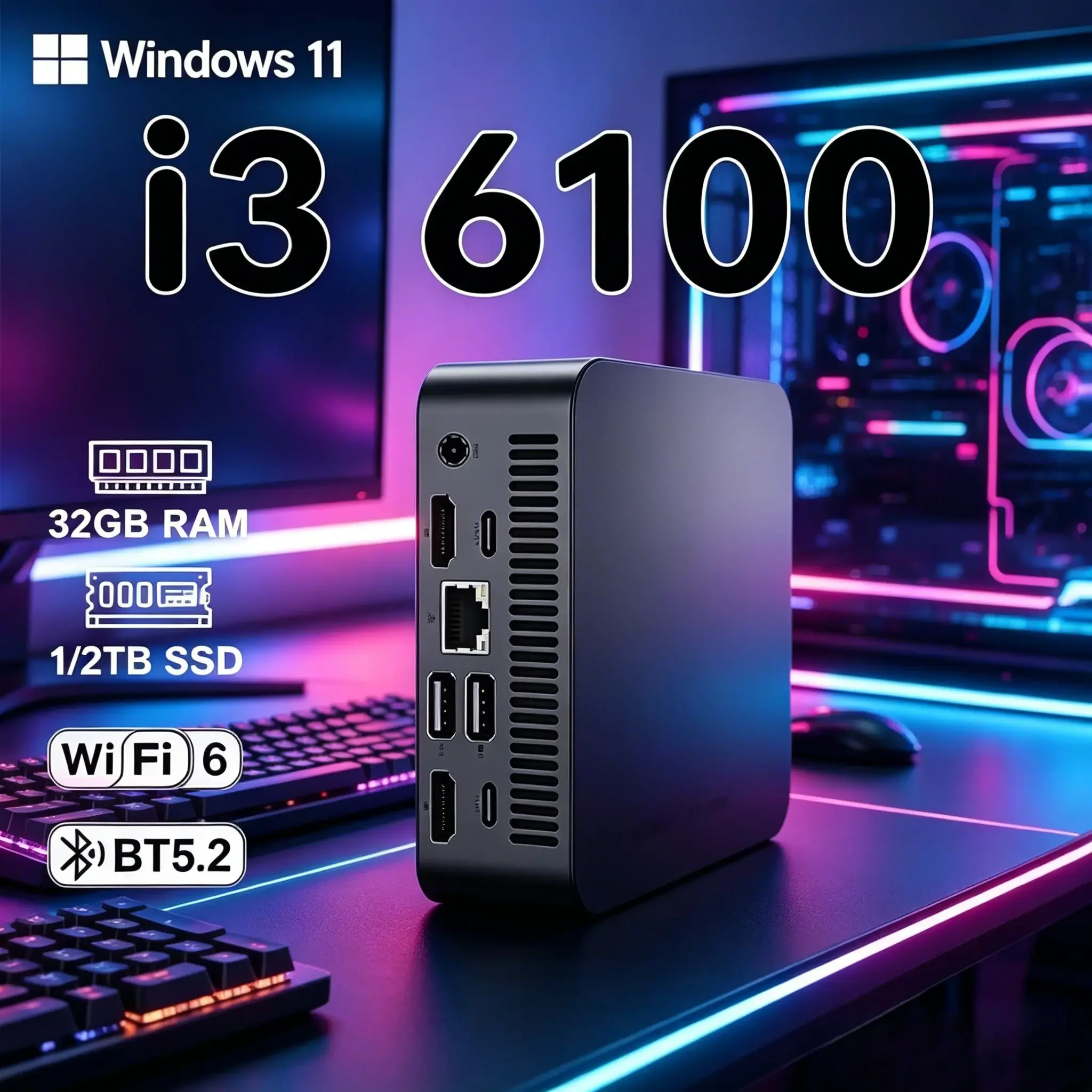 Compact Mini Desktop PC Core I3‑6100 Windows 11 Pro 32GB RAM 1TB 2TB SSD WiFi6 BT5.2 4K UHD Home Work Computer
Compact Mini Desktop PC Core I3‑6100 Windows 11 Pro 32GB RAM 1TB 2TB SSD WiFi6 BT5.2 4K UHD Home Work Computer