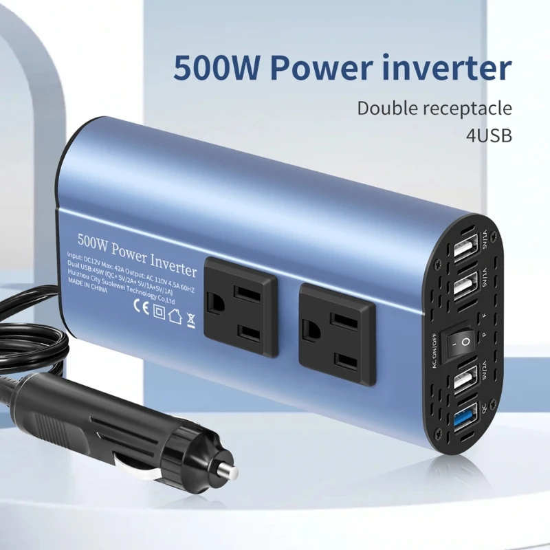 300W/500W Vehicle Power Inverter Converter DC12V to AC110V Double Sockets & 4 USB Ports for Fast Charging on Road Trips
300W/500W Vehicle Power Inverter Converter DC12V to AC110V Double Sockets & 4 USB Ports for Fast Charging on Road Trips