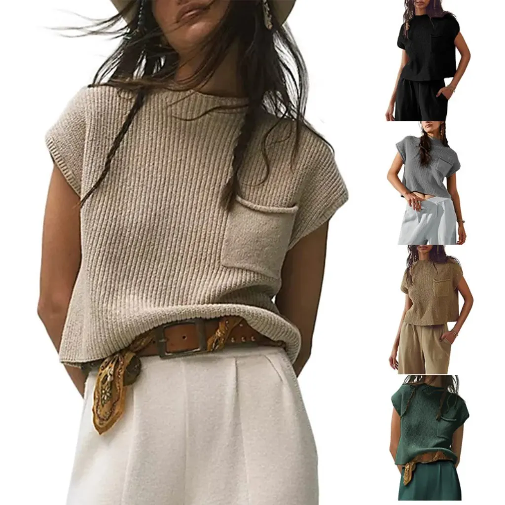 Women's Sleeveless Knitted Sweater Vest Casual Fashion Summer Rib Pullover with Pocket Style
Women's Sleeveless Knitted Sweater Vest Casual Fashion Summer Rib Pullover with Pocket Style