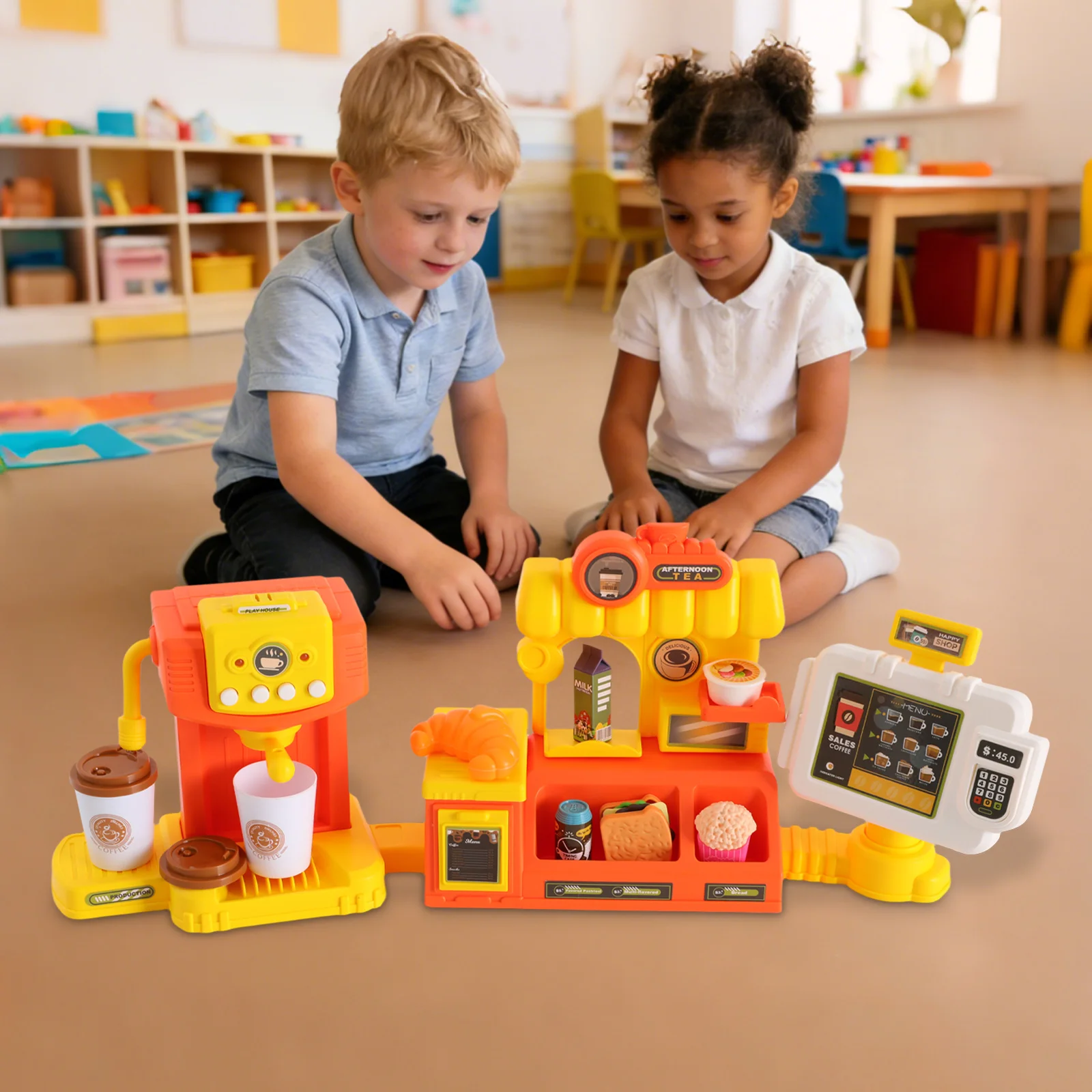 3 in 1 Kids Role Play Toy Set Pp Pe Material Coffee Machine Burger Counter Cash Register with Sound Effect Educational Playset for Children Age 3 Plus 3 in 1 Kids Role Play Toy Set Pp Pe Material Coffee Machine Burger Counter Cash Register with Sound Effect Educational Playset for Children Age 3 Plus
