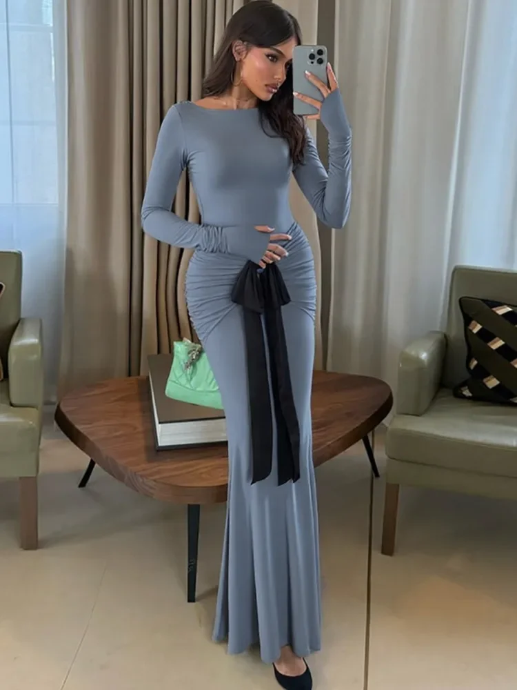 Long Sleeve Ruched Bow Sexy Maxi Dress For Women Autumn Fashion Patchwork O Neck Bodycon Club Party Long Dresses Female
Long Sleeve Ruched Bow Sexy Maxi Dress For Women Autumn Fashion Patchwork O Neck Bodycon Club Party Long Dresses Female
