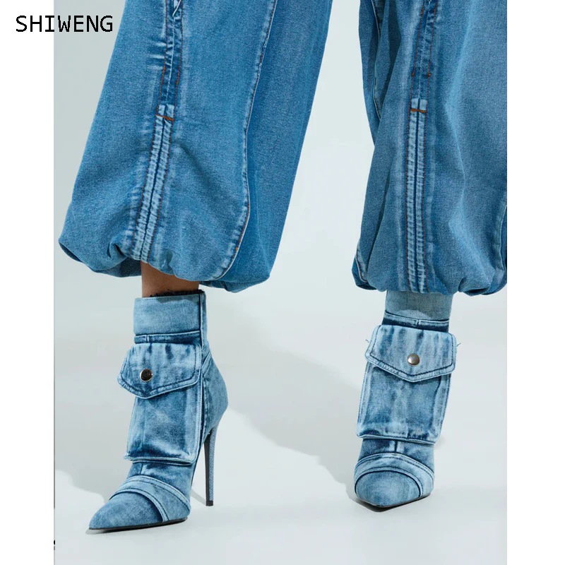 Jeans Pocket Stiletto Long Boots Pointy Toe Side Zipper Women's Mid-Calf Boots 2025 Blue Patchwork Shoes Sexy Luxury 44
Jeans Pocket Stiletto Long Boots Pointy Toe Side Zipper Women's Mid-Calf Boots 2025 Blue Patchwork Shoes Sexy Luxury 44