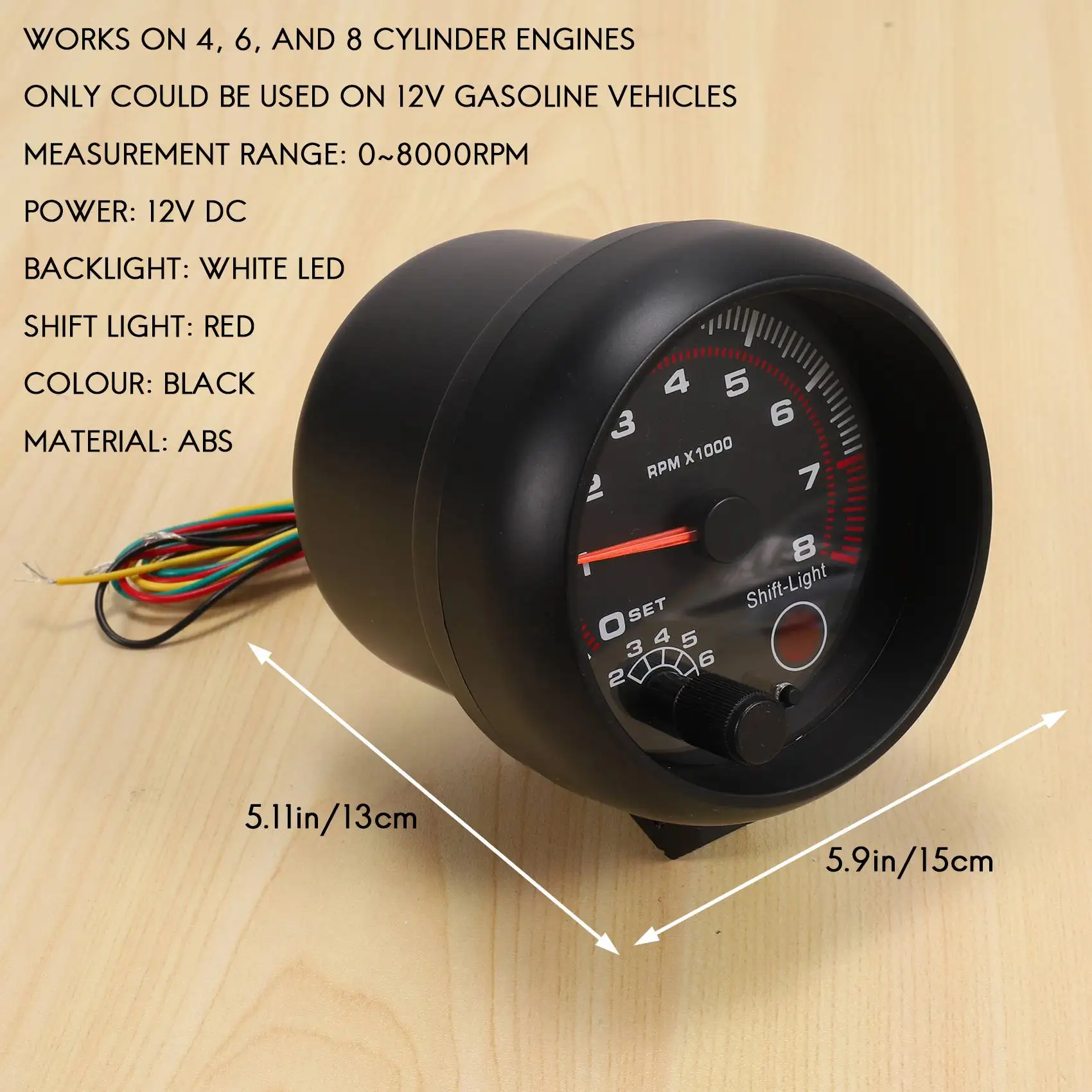 Universal 3.75 Inch 12V White LED Backlit Tachometer Gauge With Red Shift Light For Auto Gasoline Car, 0-8000 RPM
Universal 3.75 Inch 12V White LED Backlit Tachometer Gauge With Red Shift Light For Auto Gasoline Car, 0-8000 RPM