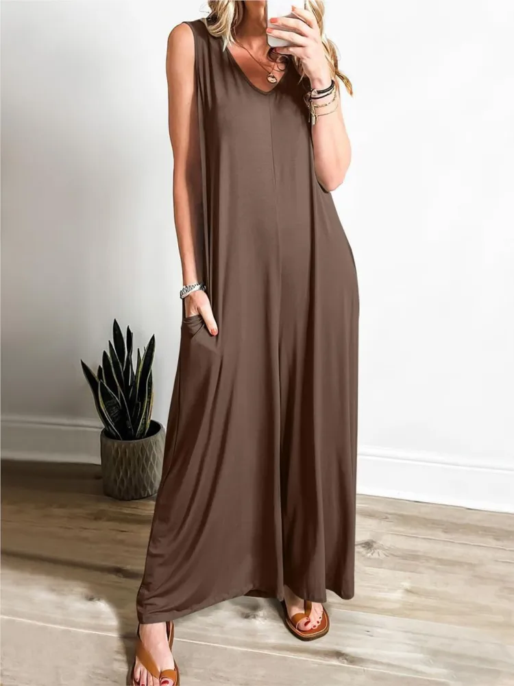 Summer Fresh Casual Pocket Jumpsuit Women's Thin Micro-elastic V-neck Simple Solid Color Commuting Straight Jumpsuit Trousers
Summer Fresh Casual Pocket Jumpsuit Women's Thin Micro-elastic V-neck Simple Solid Color Commuting Straight Jumpsuit Trousers