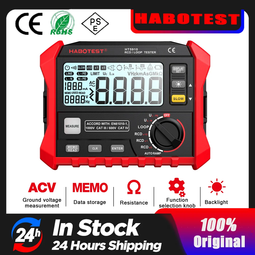 HABOTEST HT5910 Leakage Switch Tester LCD Digital Resistance Meter RCD/Loop Tester 1000 Data Storage Voltmeter Megohmmeter
HABOTEST HT5910 Leakage Switch Tester LCD Digital Resistance Meter RCD/Loop Tester 1000 Data Storage Voltmeter Megohmmeter