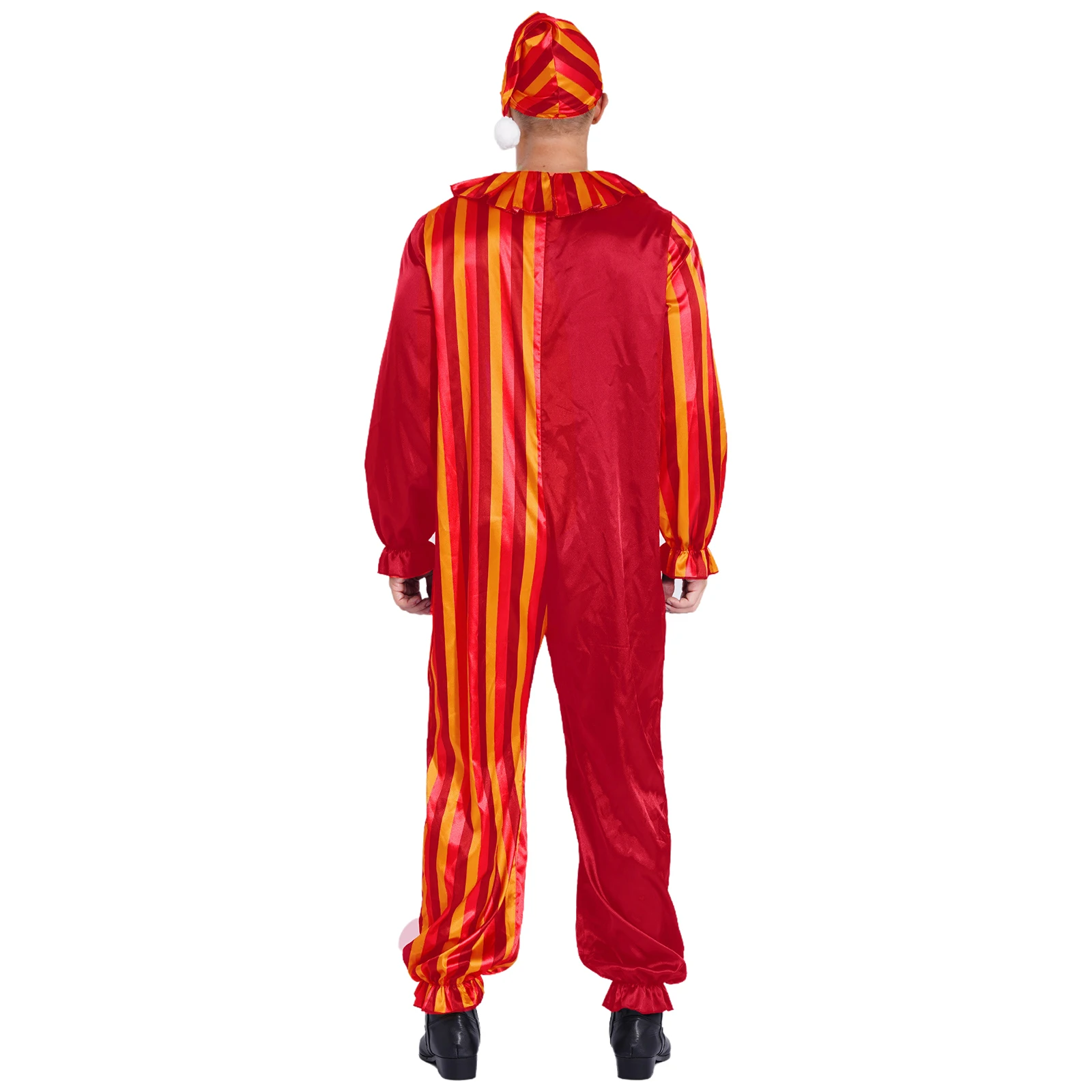 Men Funny Clown Costume Halloween Dress Up Long Sleeve Stripes Jumpsuit with Pompoms Hat Set The Killer Clown Cosplay Costume
Men Funny Clown Costume Halloween Dress Up Long Sleeve Stripes Jumpsuit with Pompoms Hat Set The Killer Clown Cosplay Costume