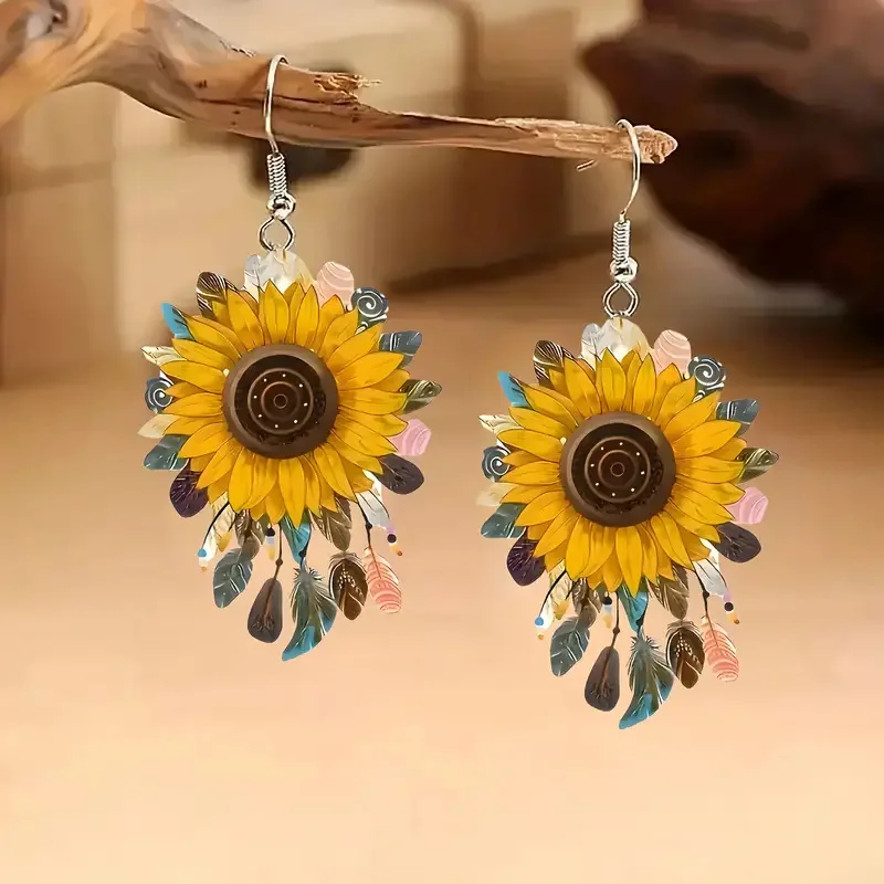 New hot selling sunflower acrylic earrings full of hope, new artistic temperament versatile earrings
New hot selling sunflower acrylic earrings full of hope, new artistic temperament versatile earrings