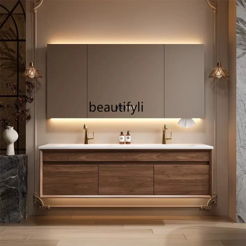Medieval style bathroom cabinet double basin sink log color solid wood, sink sink basin cabinet combination
Medieval style bathroom cabinet double basin sink log color solid wood, sink sink basin cabinet combination