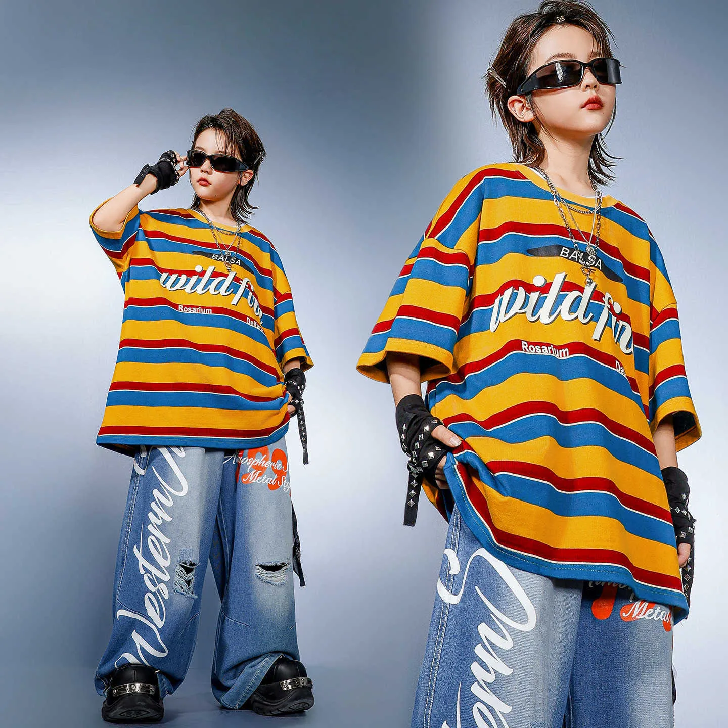Kid Hip Hop Clothing Yellow Striped T Shirt Denim Blue Casual Distressed Ripped Jeans Pants for Girl Boy Dance Costumes Clothes
Kid Hip Hop Clothing Yellow Striped T Shirt Denim Blue Casual Distressed Ripped Jeans Pants for Girl Boy Dance Costumes Clothes