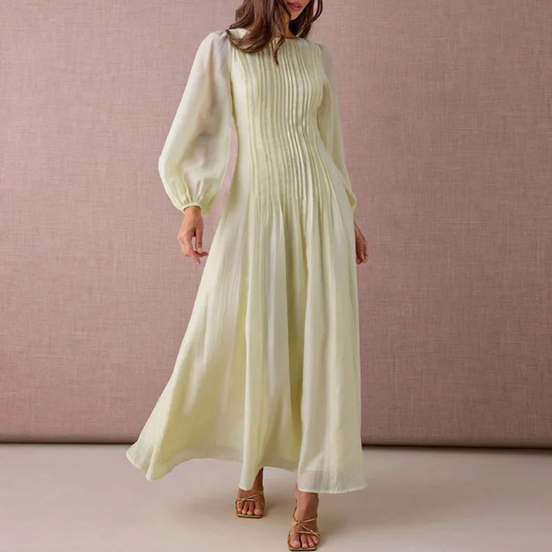 Personality Elegant Draped Solid Maxi Dress O-Neck French Style Waist Long Dress Women's Casual Long Sleeve Texture Party Dress
Personality Elegant Draped Solid Maxi Dress O-Neck French Style Waist Long Dress Women's Casual Long Sleeve Texture Party Dress