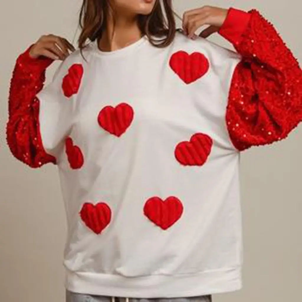 Valentine's Day Women's Sequined Patchwork Sweatshirt Hoodies Heart Pattern Contrast Color Long Sleeve Crew Neck Pullover Tops
Valentine's Day Women's Sequined Patchwork Sweatshirt Hoodies Heart Pattern Contrast Color Long Sleeve Crew Neck Pullover Tops