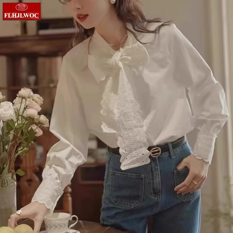 Cotton Chic Bow Tie Tops Women Korea Style Design Clothes Elegant Office Lady Cute Ribbon Sweet Basic White Shirts Blouses
Cotton Chic Bow Tie Tops Women Korea Style Design Clothes Elegant Office Lady Cute Ribbon Sweet Basic White Shirts Blouses