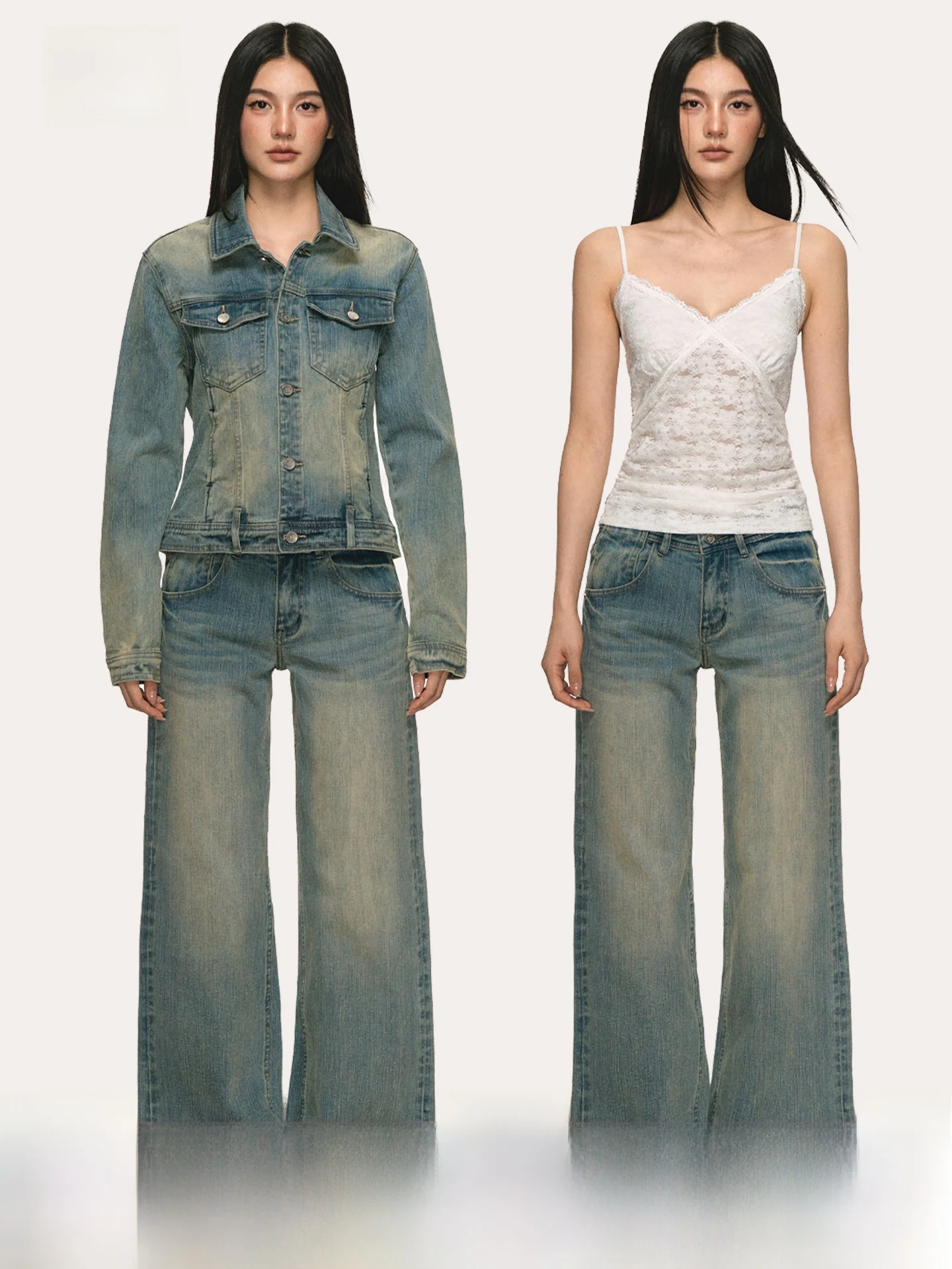 Anna Aneae Vintage Distred American Denim Jaet Women's Loose Wide Leg Versatile Denim Pants Two-piece Set ort Outerwear
Anna Aneae Vintage Distred American Denim Jaet Women's Loose Wide Leg Versatile Denim Pants Two-piece Set ort Outerwear