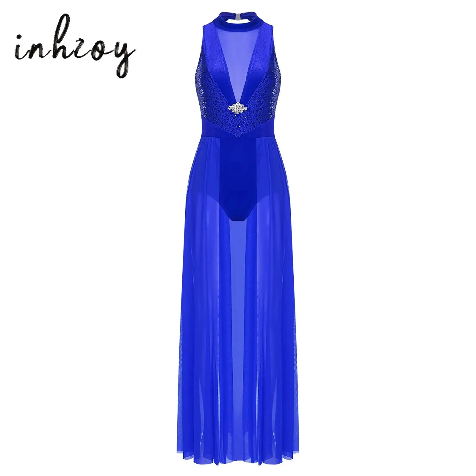 Women Lyrical Dance Dress Modern Contemporary Costume Sequins Patchwork Halter Sleeveless Long Flowy Maxi Dress Built-In Briefs
Women Lyrical Dance Dress Modern Contemporary Costume Sequins Patchwork Halter Sleeveless Long Flowy Maxi Dress Built-In Briefs