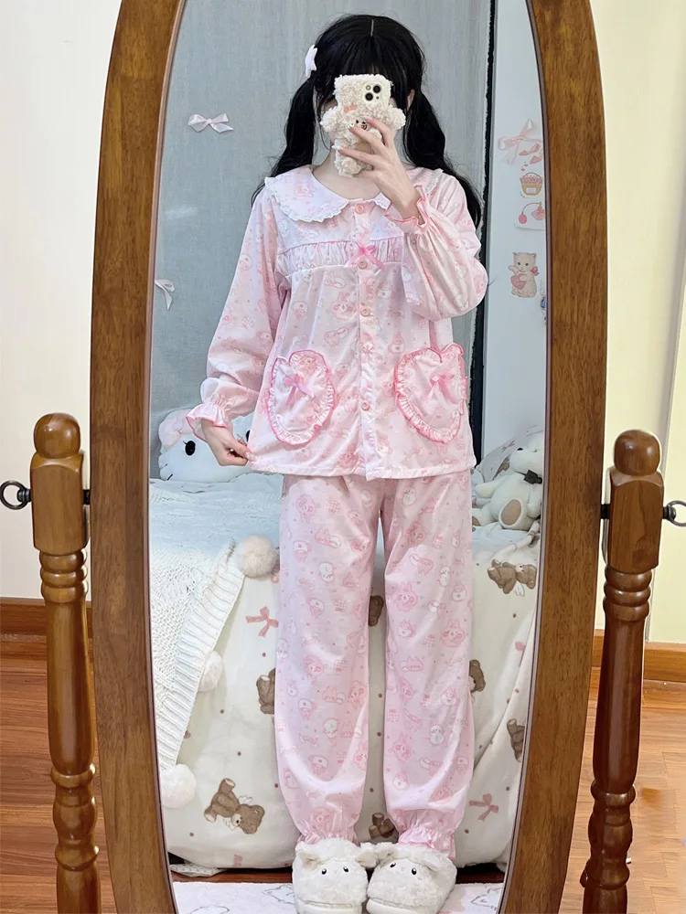 Cute Thin Doll Collar Spwear Women's Sle Long Sve Home Clothes Set Spring Cartoon Sweet Soft Girl Cotton Pajamas
Cute Thin Doll Collar Spwear Women's Sle Long Sve Home Clothes Set Spring Cartoon Sweet Soft Girl Cotton Pajamas