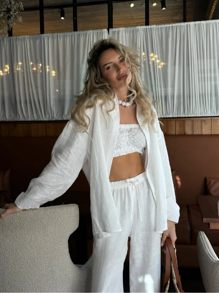 Повседневный комплект из хлопка и льна из 2 предметов, женская однобортная рубашка с длинными рукавами и лацканами, комплекты с широкими брюками с высокой талией, весенний женский наряд 2025 г.
Повседневный комплект из хлопка и льна из 2 предметов, женская однобортная рубашка с длинными рукавами и лацканами, комплекты с широкими брюками с высокой талией, весенний женский наряд 2025 г.