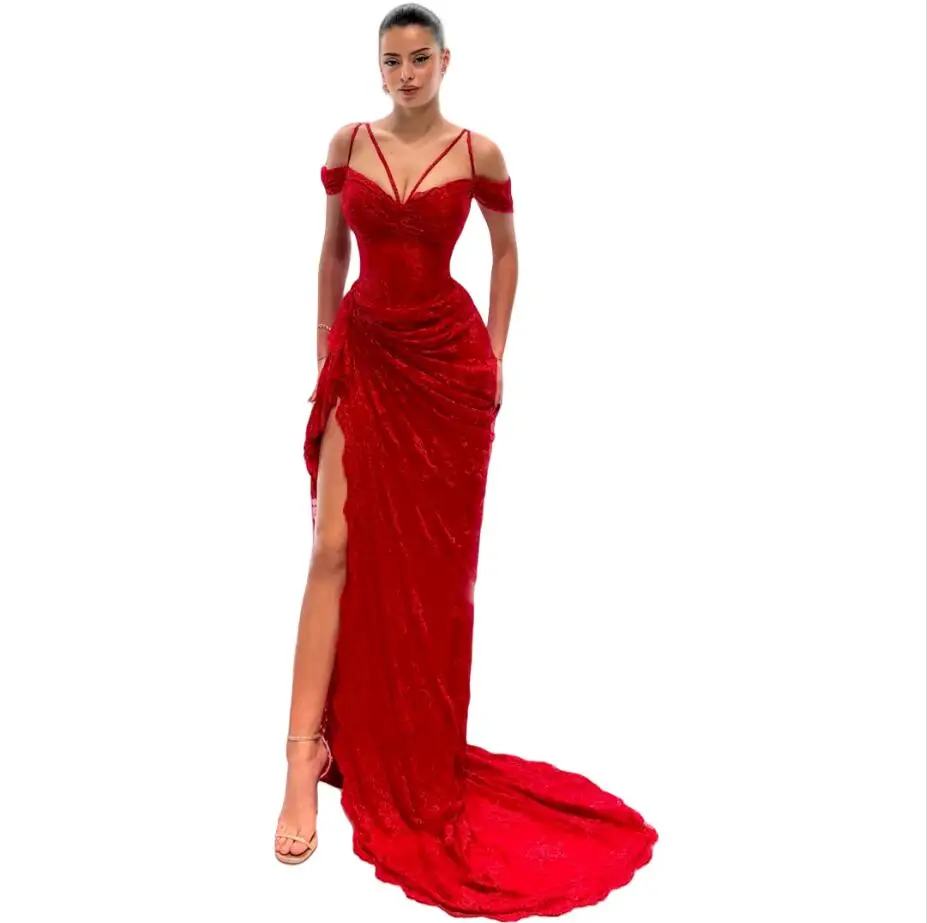 Red Lace Evening Dresses Spaghetti Straps Side Slit Maxi Gown Sweetheart Sexy vestido de novia Prom Dress Customized
Red Lace Evening Dresses Spaghetti Straps Side Slit Maxi Gown Sweetheart Sexy vestido de novia Prom Dress Customized