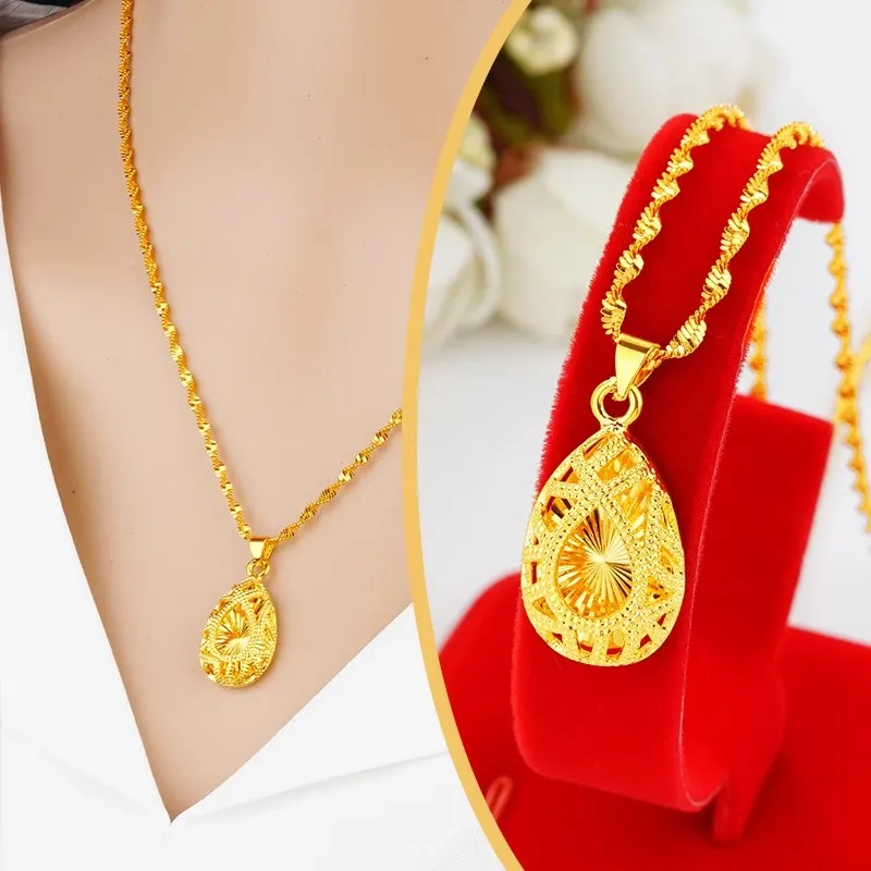 Fashion AU999 24K Golden Water Drop Necklace for Women's Fashion Hollow Pendant Simple Clavicle Chain Jewelry High end Gift
Fashion AU999 24K Golden Water Drop Necklace for Women's Fashion Hollow Pendant Simple Clavicle Chain Jewelry High end Gift