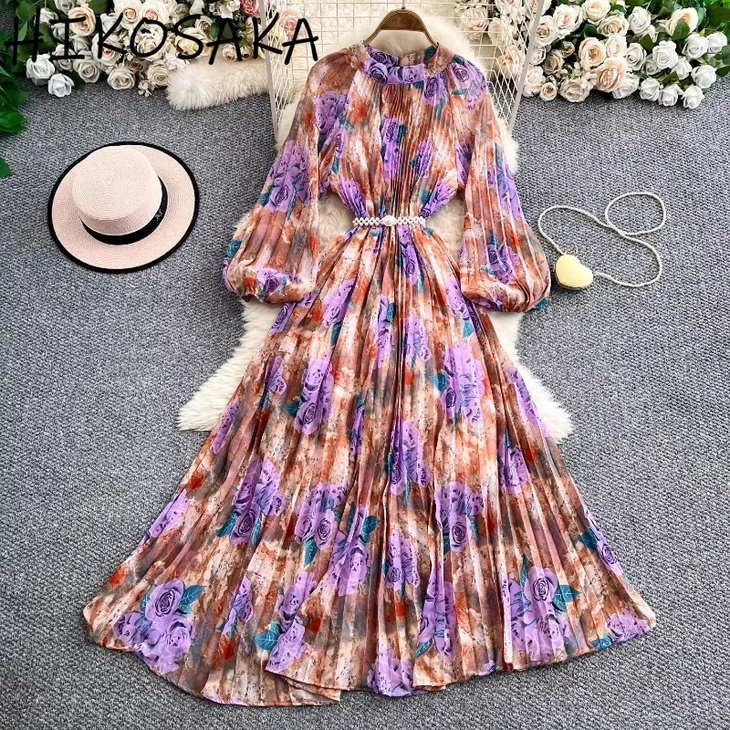 French Style Rose Print O-neck Robe Lantern Sleeve Slim Waist Pleated Big Swing Robe 2025 Spring Summer Chic Vestidos Mujer
French Style Rose Print O-neck Robe Lantern Sleeve Slim Waist Pleated Big Swing Robe 2025 Spring Summer Chic Vestidos Mujer